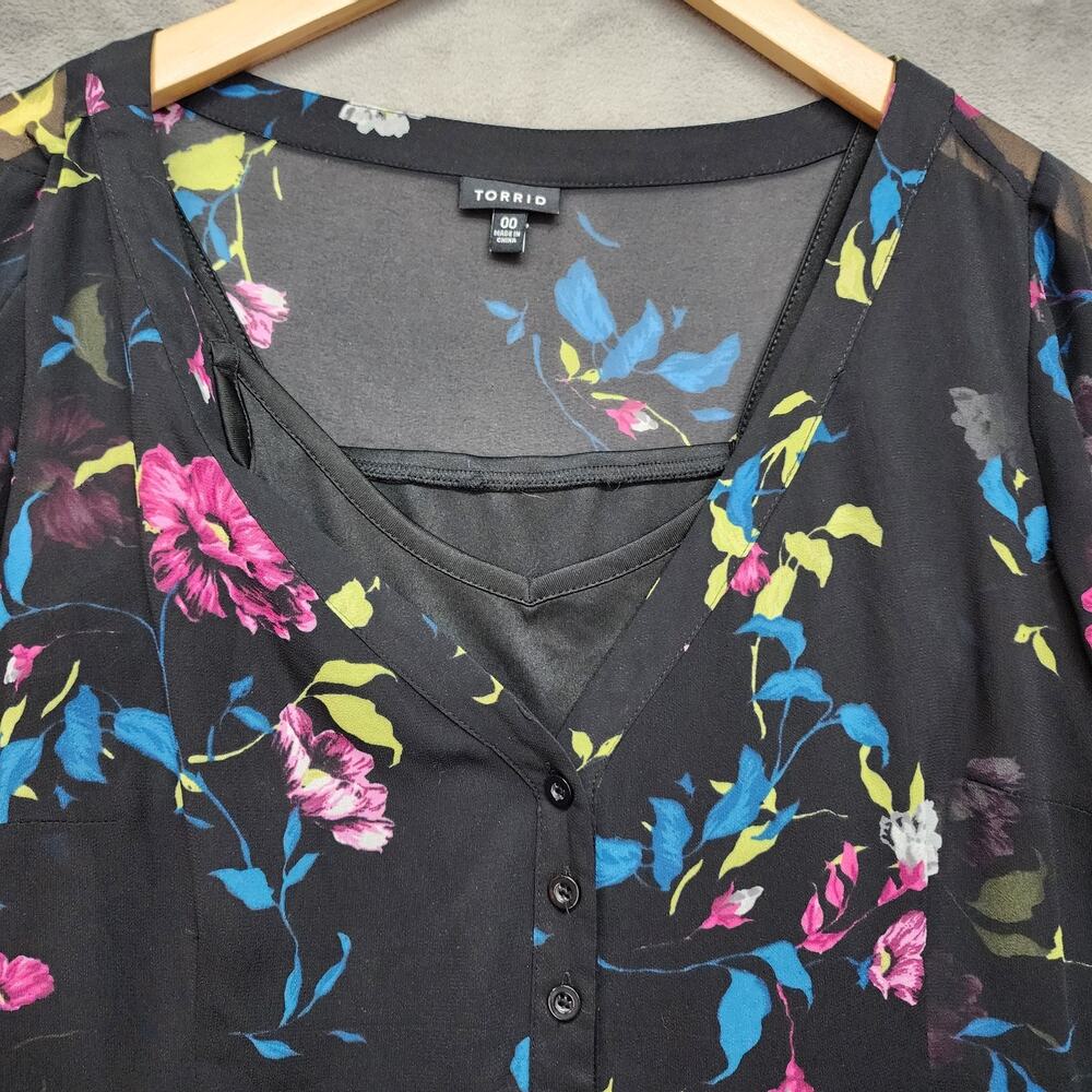 Torrid Midi Dress Women 10 Floral Black Lined Chiffon 3/4 Sleeve Church Office - Picture 8 of 16